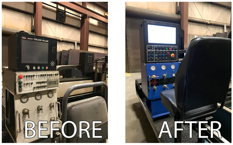 Cutting machine before and after an AlphaTek retrofit