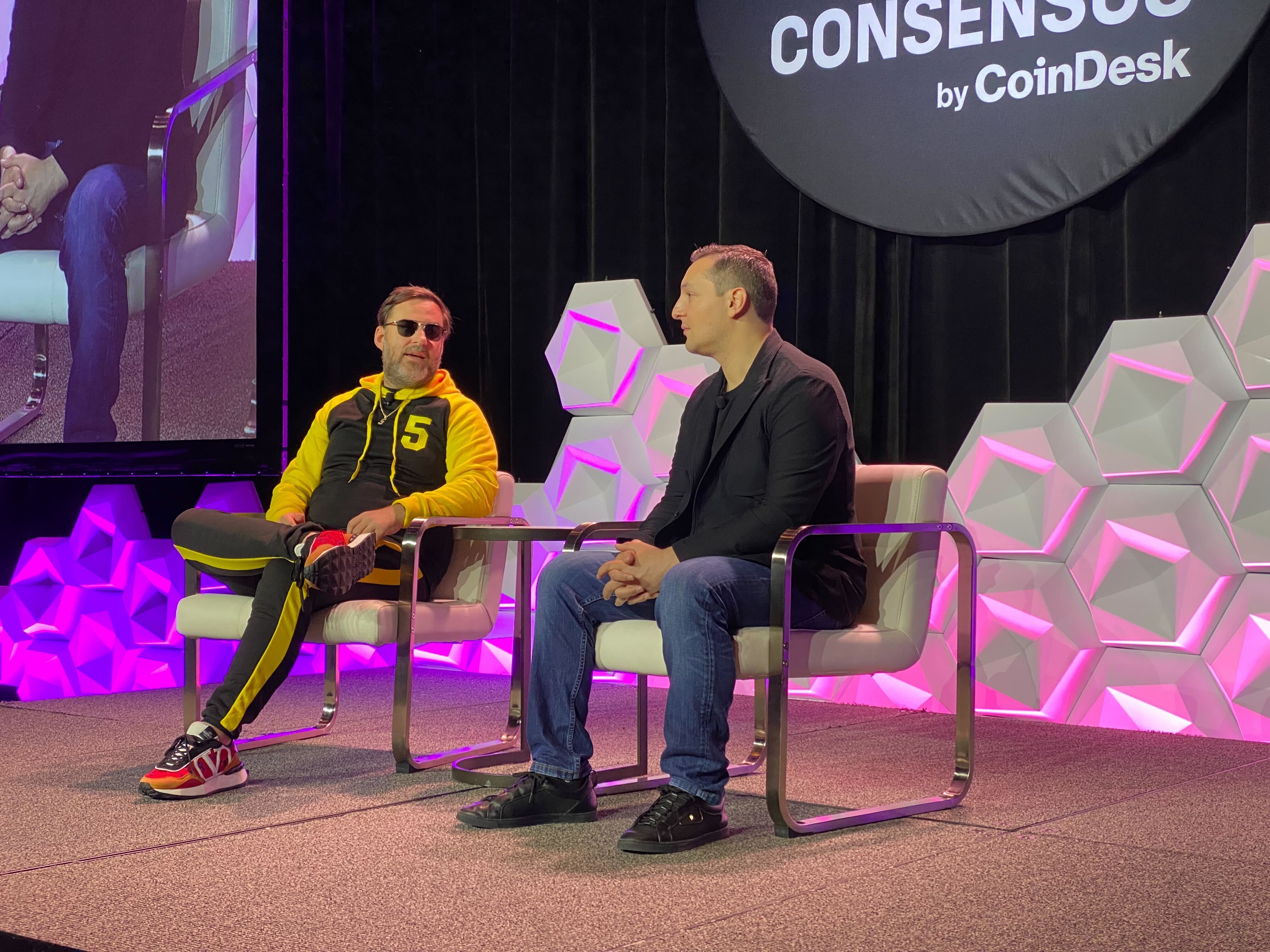 Block TBD lead Mike Brock (left) at Consensus 2022 (Brad Keoun/CoinDesk)