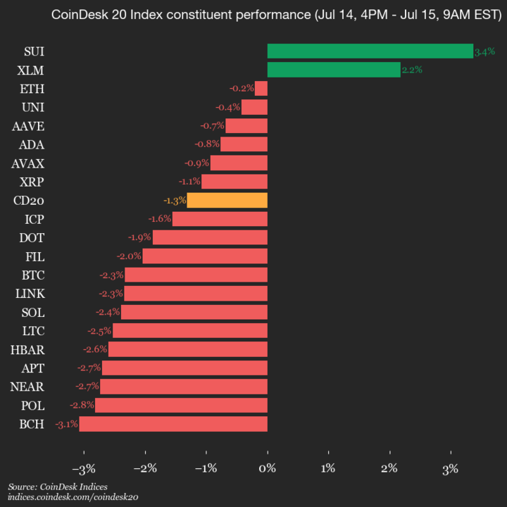 9am CoinDesk 20 Update for 2025-07-15: vertical