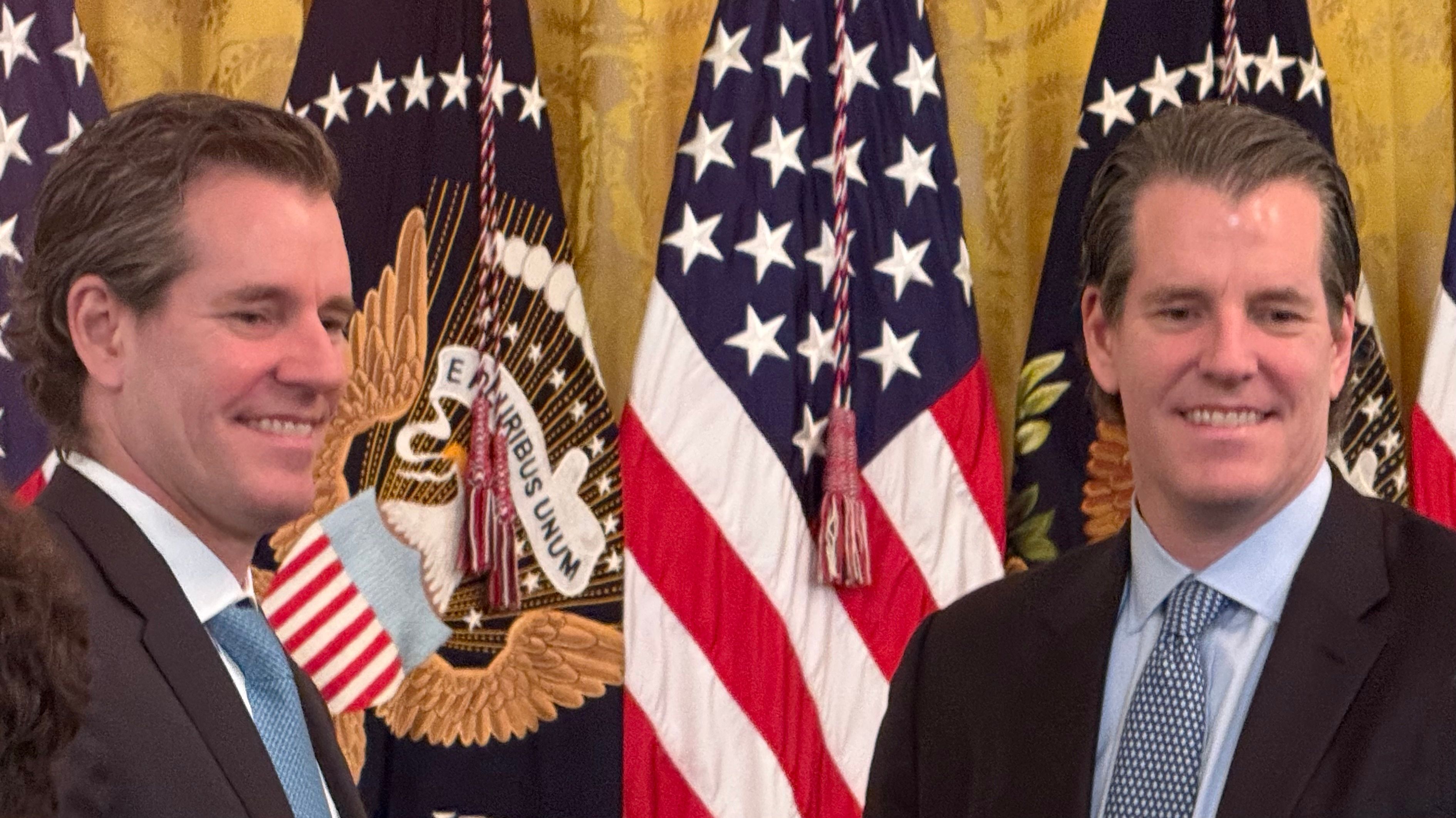 Cameron and Tyler Winklevoss at the White House on July 18, 2025. (Jesse Hamilton/CoinDesk) Cameron and Tyler Winklevoss at the White House on July 18, 2025. (Jesse Hamilton/CoinDesk)