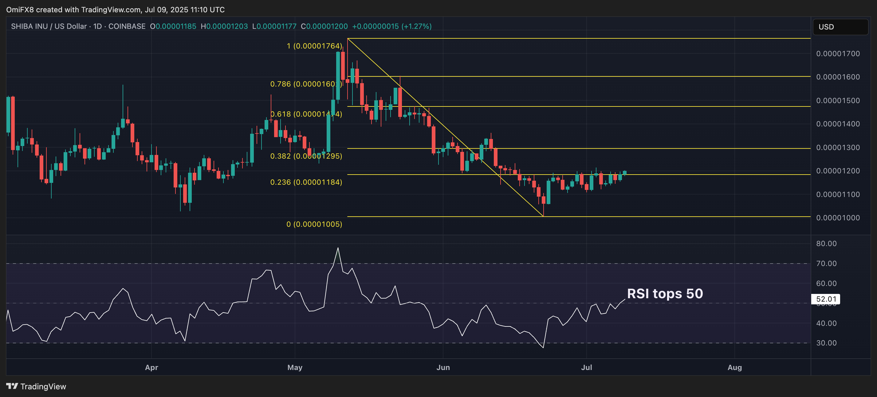 SHIB's regular terms chart. (TradingView/CoinDesk) SHIB's regular terms chart. (TradingView/CoinDesk)