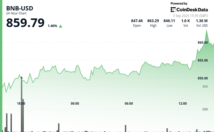 BNB Gains 1.5% as Corporate Accumulation Eyes Larger Share of Supply