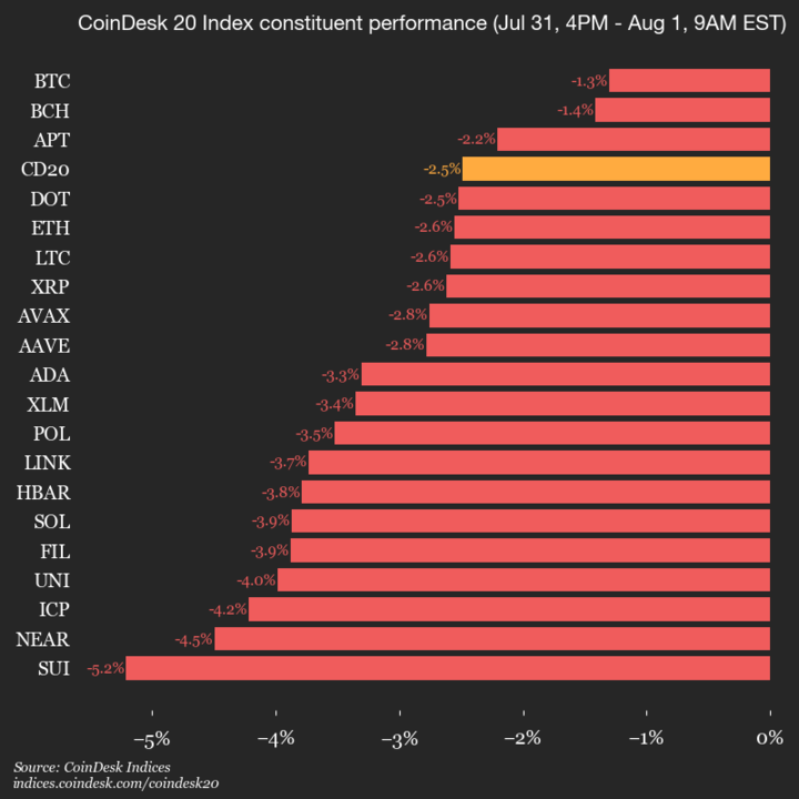 9am CoinDesk 20 Update for 2025-08-01: vertical chart 9am CoinDesk 20 Update for 2025-08-01: vertical
