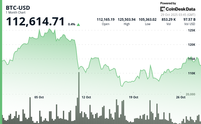 BTC-USD One-Month Price Chart (CoinDesk Data)