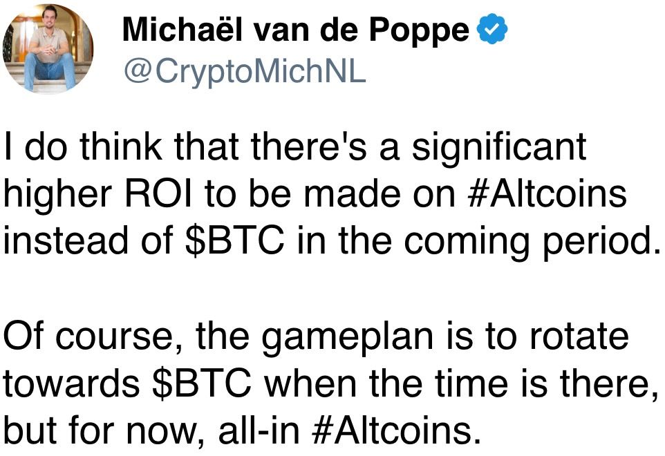 Of course, the gameplan is to rotate towards $BTC when the time is there, but for now, all-in #Altcoins.