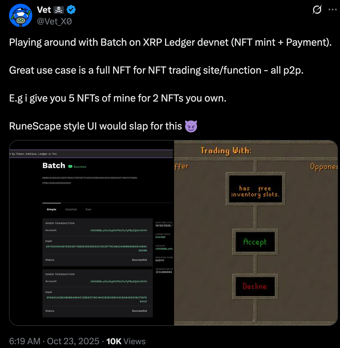 Noticias de Ripple: Validador de XRP Ledger Visualiza Potencial de Comercio  NFT a NFT en Enmienda por Lotes