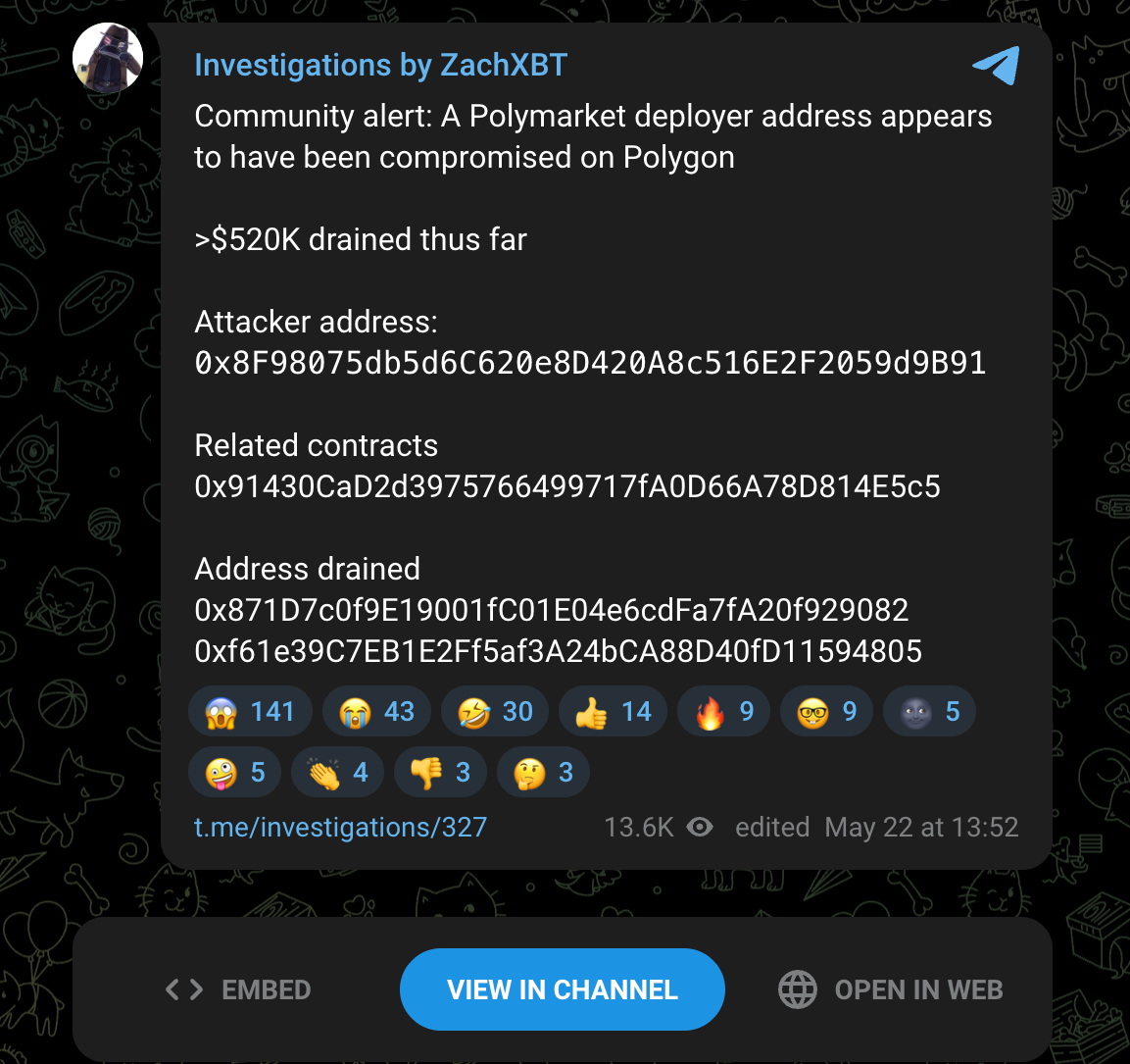 ZachXBTがPolygon上のPolymarketにおける52万ドルのエクスプロイトを
