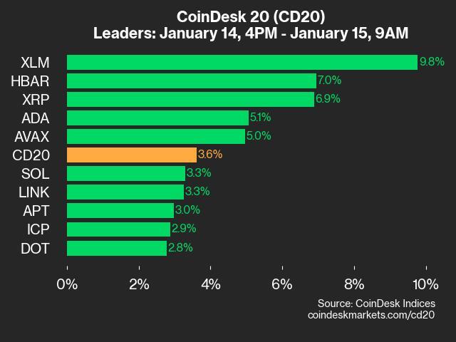 9am CoinDesk 20 Update for 2025-01-15: leaders chart