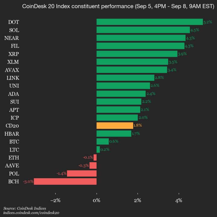 9am CoinDesk 20 Update for 2025-09-08: vertical chart 9am CoinDesk 20 Update for 2025-09-08: vertical