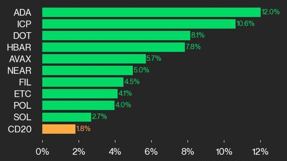 CoinDesk 20 Performance Update: ADA Gains 12%, Leading Index Higher