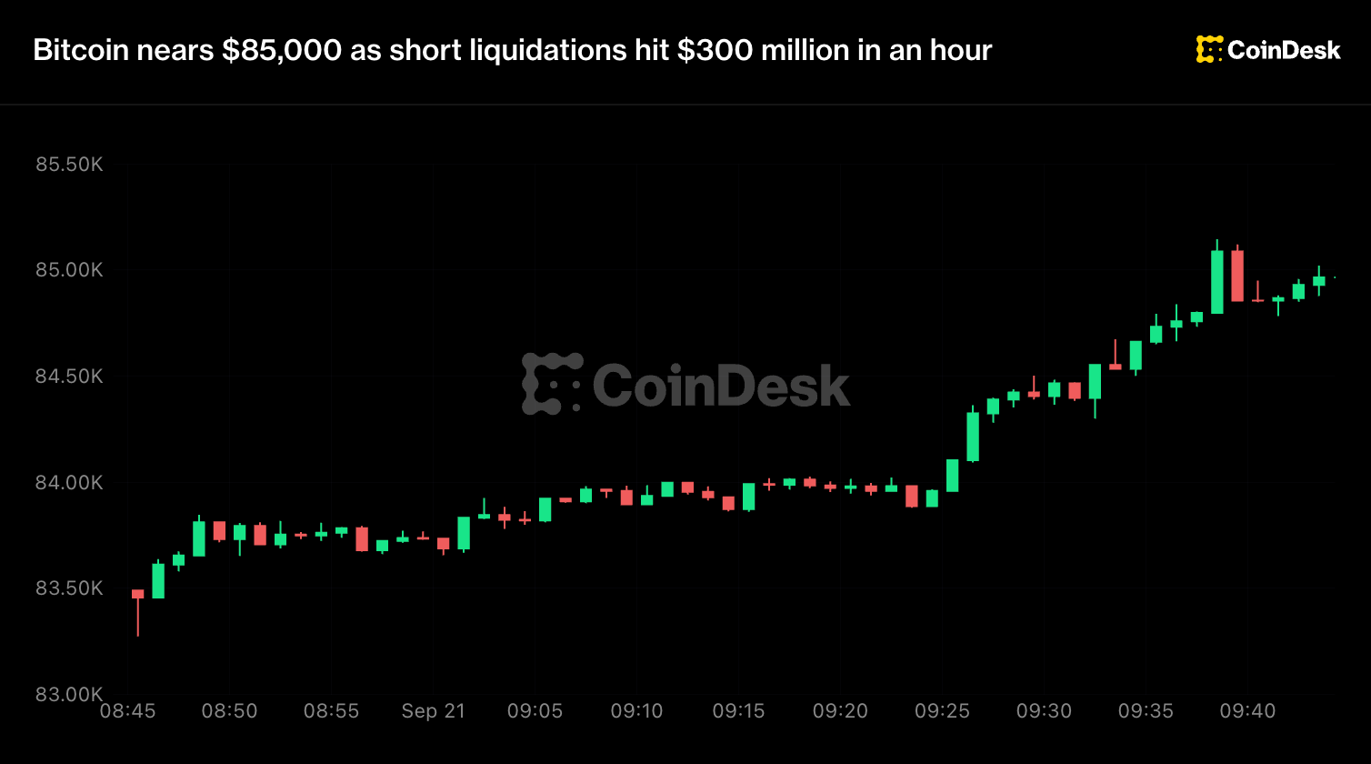 Live updates: Bitcoin hits $85,000 as short liquidations hit $300 million in an hour
