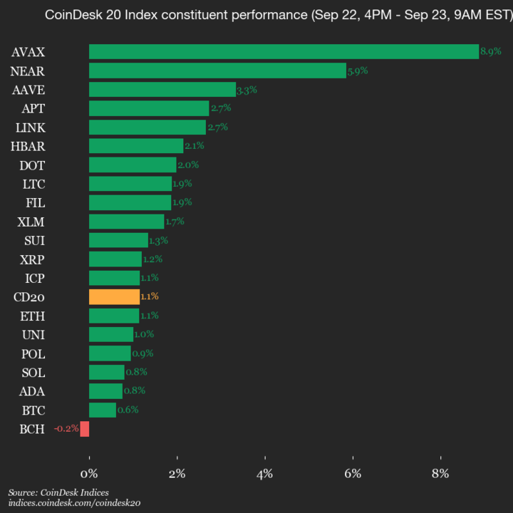 9am CoinDesk 20 Update for 2025-09-23: vertical chart 9am CoinDesk 20 Update for 2025-09-23: vertical