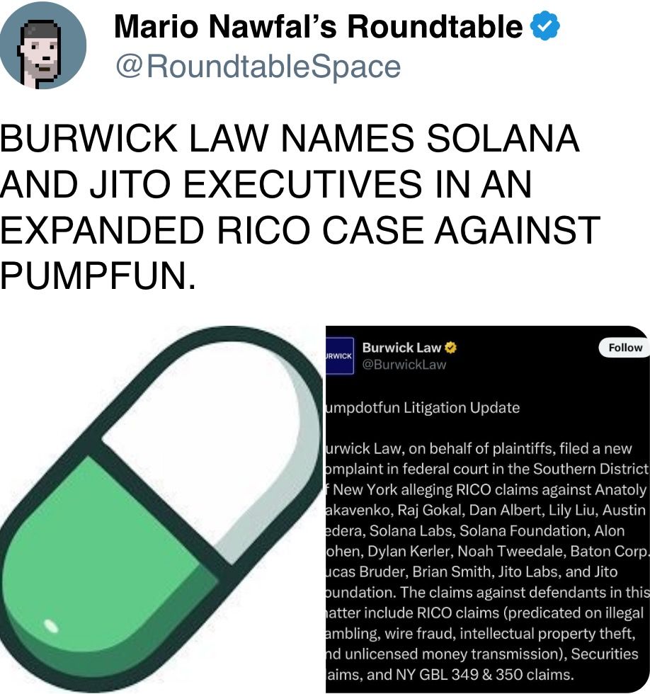 BURWICK LAW NAMES SOLANA AND JITO EXECUTIVES IN AN EXPANDED RICO CASE AGAINST PUMPFUN.