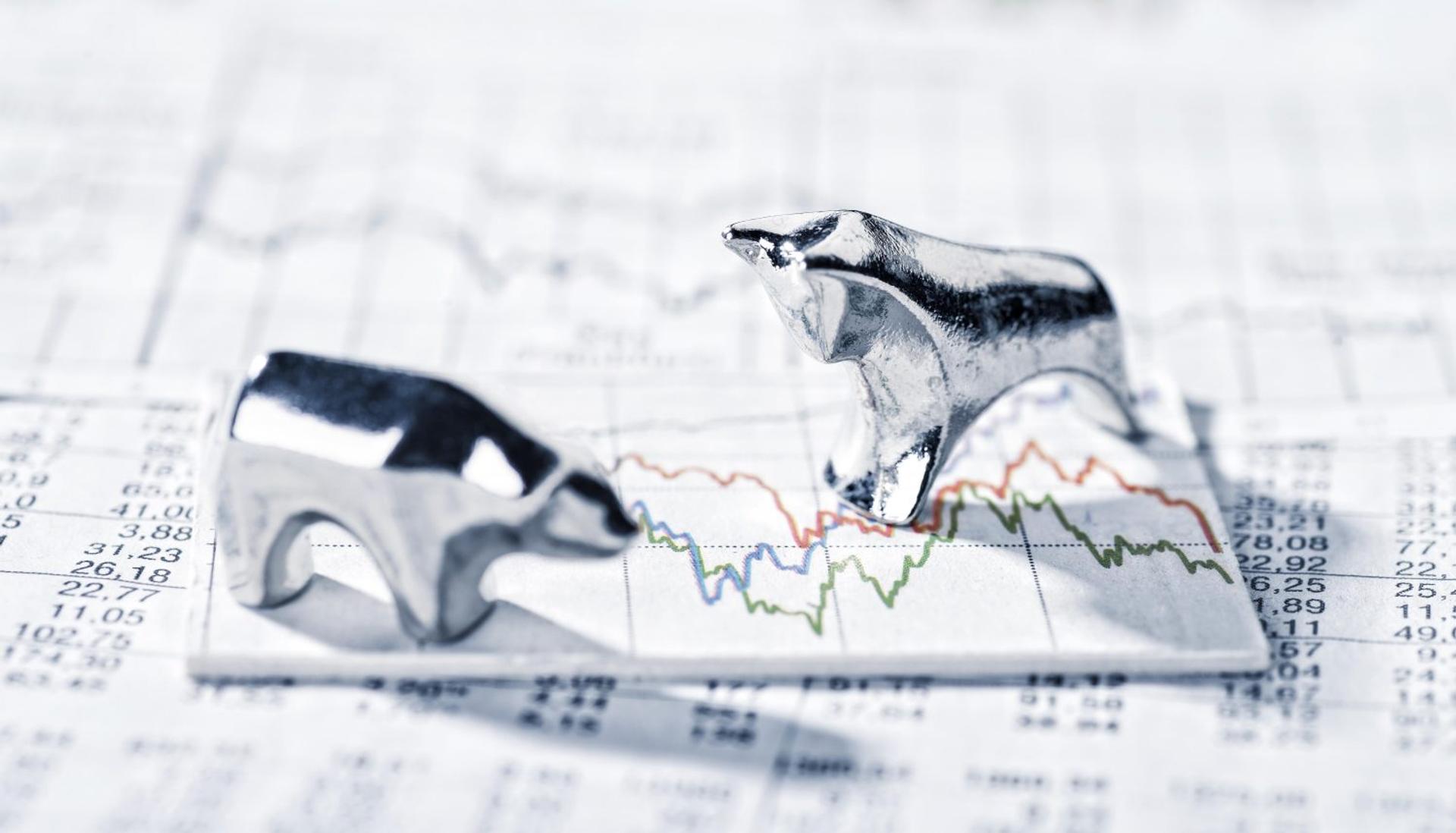 Illustration of a bull and bear, representing market trends