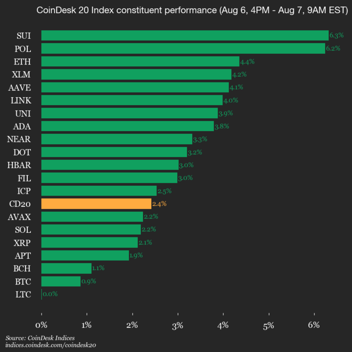 9am CoinDesk 20 Update for 2025-08-07: vertical chart 9am CoinDesk 20 Update for 2025-08-07: vertical