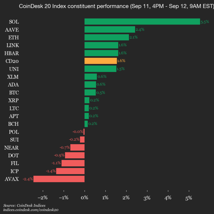 9am CoinDesk 20 Update for 2025-09-12: vertical