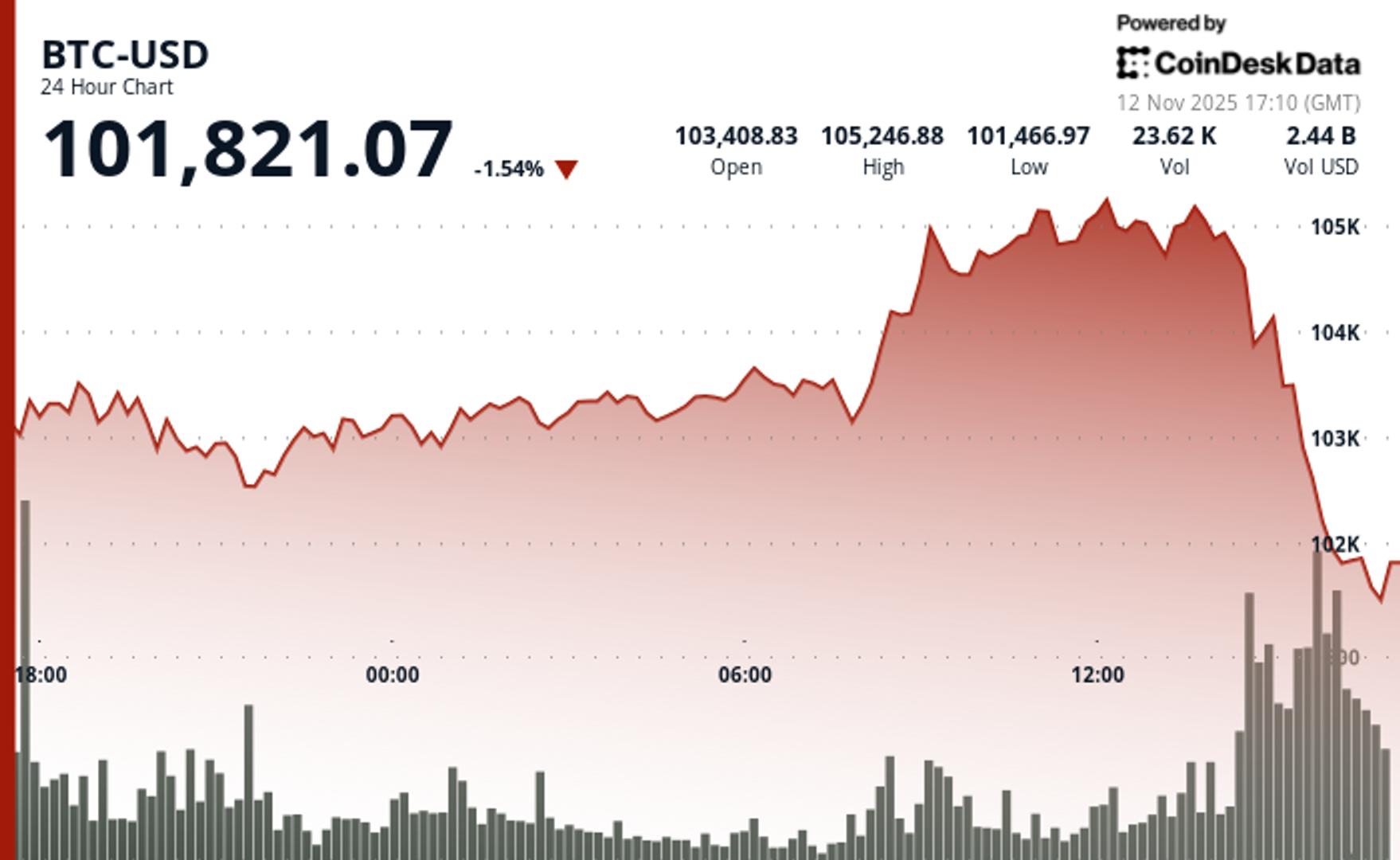 Bitcoin Plunges Below $102K Amid Weak U.S. Demand, Fed Divided on December Cut