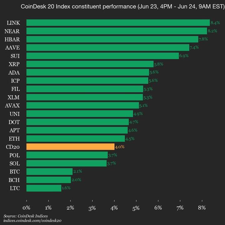 9am CoinDesk 20 Update for 2025-06-24: vertical chart