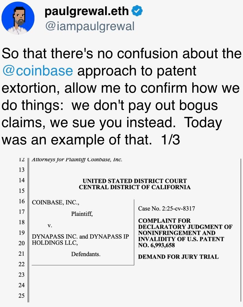 So that there's no confusion about the @coinbase approach to patent extortion, allow me to confirm how we do things So that there's no confusion about the @coinbase approach to patent extortion, allow me to confirm how we do things