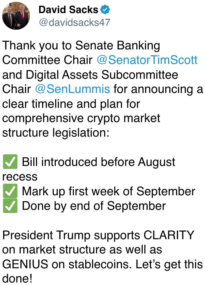 President Trump supports CLARITY connected marketplace operation arsenic good arsenic GENIUS connected stablecoins. Let’s get this done! President Trump supports CLARITY connected marketplace operation arsenic good arsenic GENIUS connected stablecoins. Let’s get this done!