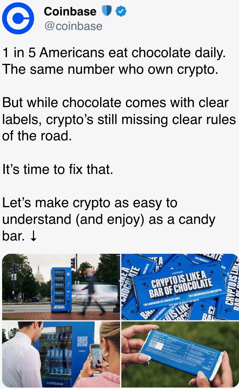 1 in 5 Americans eat chocolate daily. The same number who own crypto. 1 in 5 Americans eat chocolate daily. The same number who own crypto.