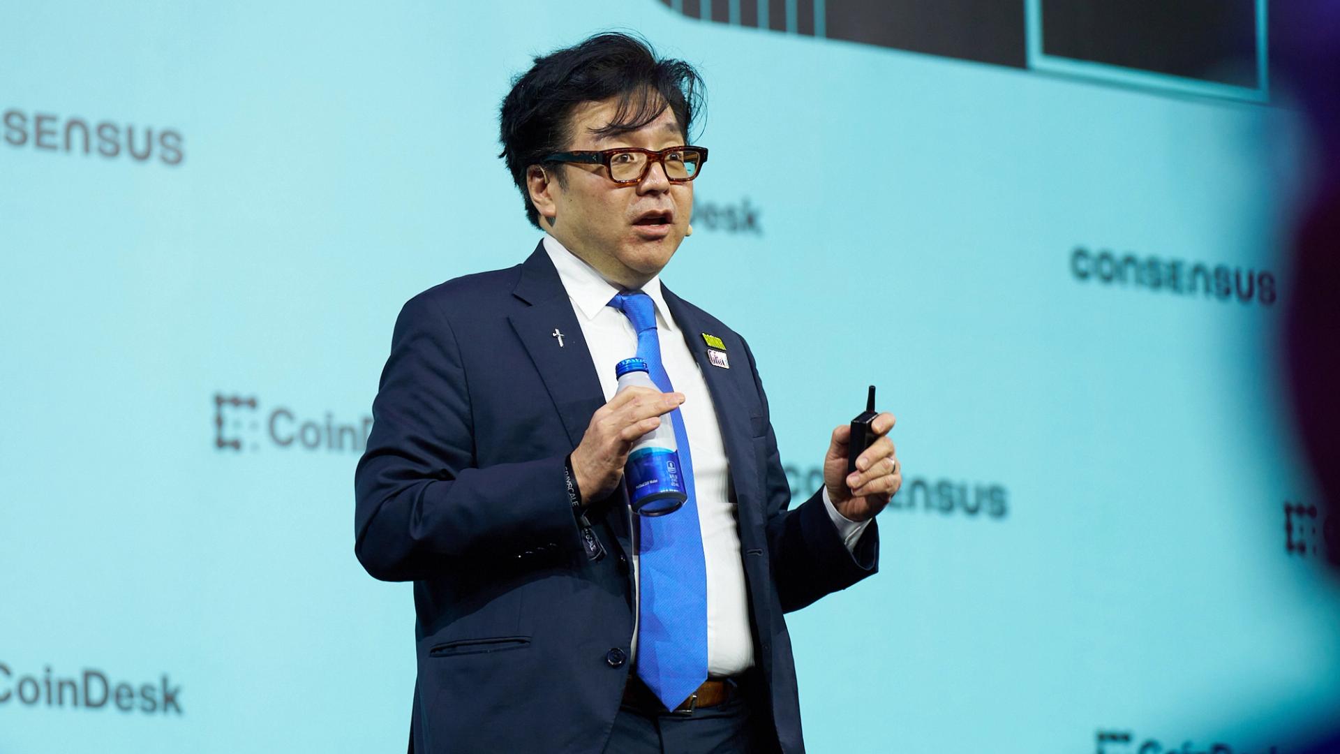 Tom Lee, chairman of Bitmine and cofounder of Fundstrat, speaking at Consensus 2026 in Miami (CoinDesk)