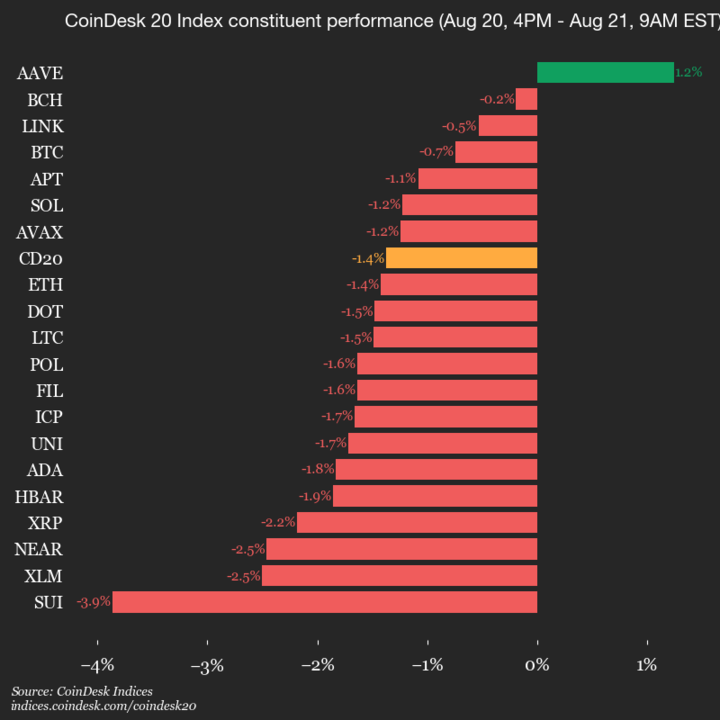 9am CoinDesk 20 Update for 2025-08-21: vertical chart 9am CoinDesk 20 Update for 2025-08-21: vertical