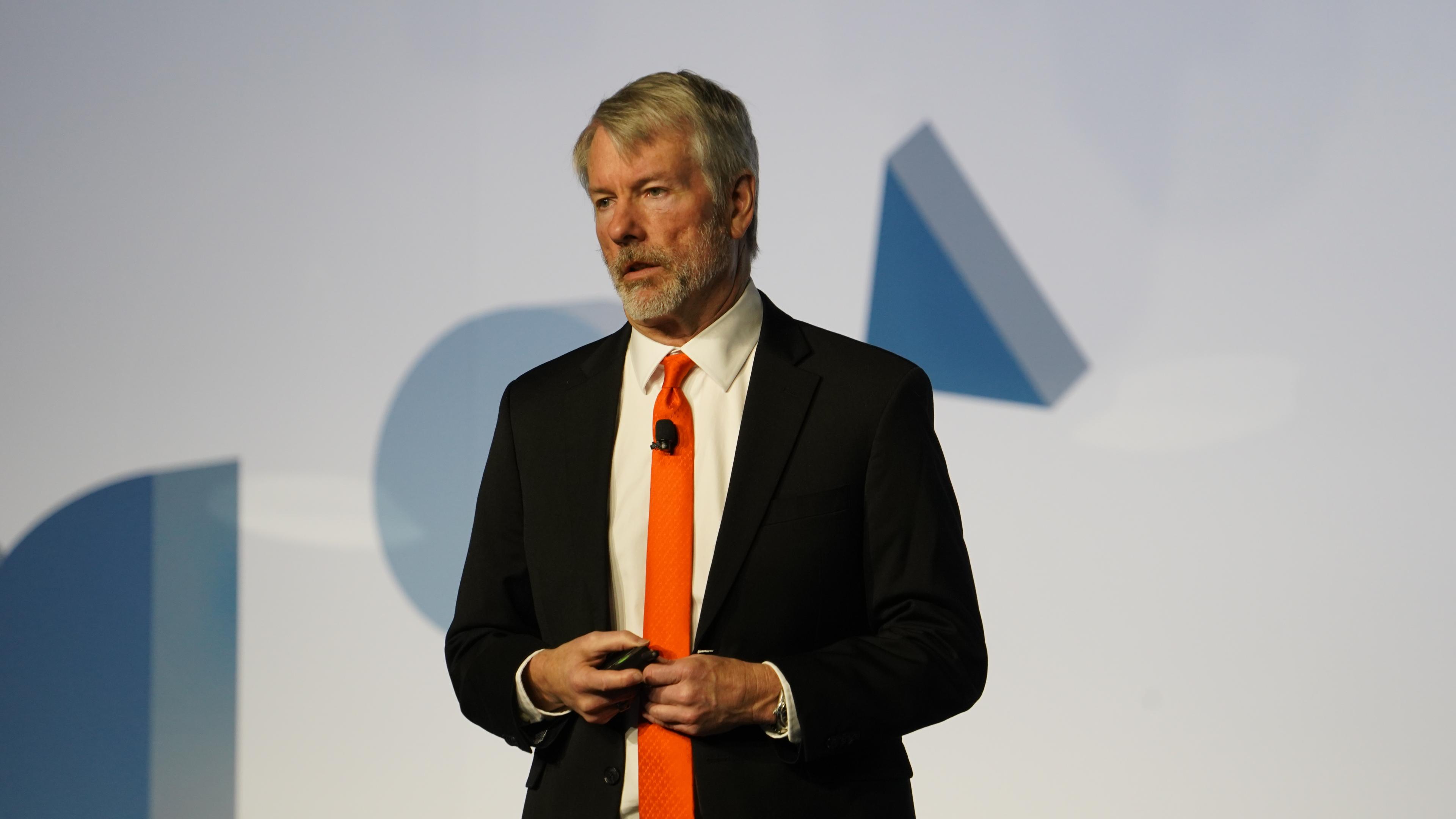 Michael Saylor, CEO of Strategy, speaking at the Digital Asset Summit in NYC.