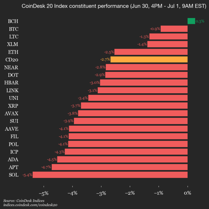 9am CoinDesk 20 Update for 2025-07-01: vertical