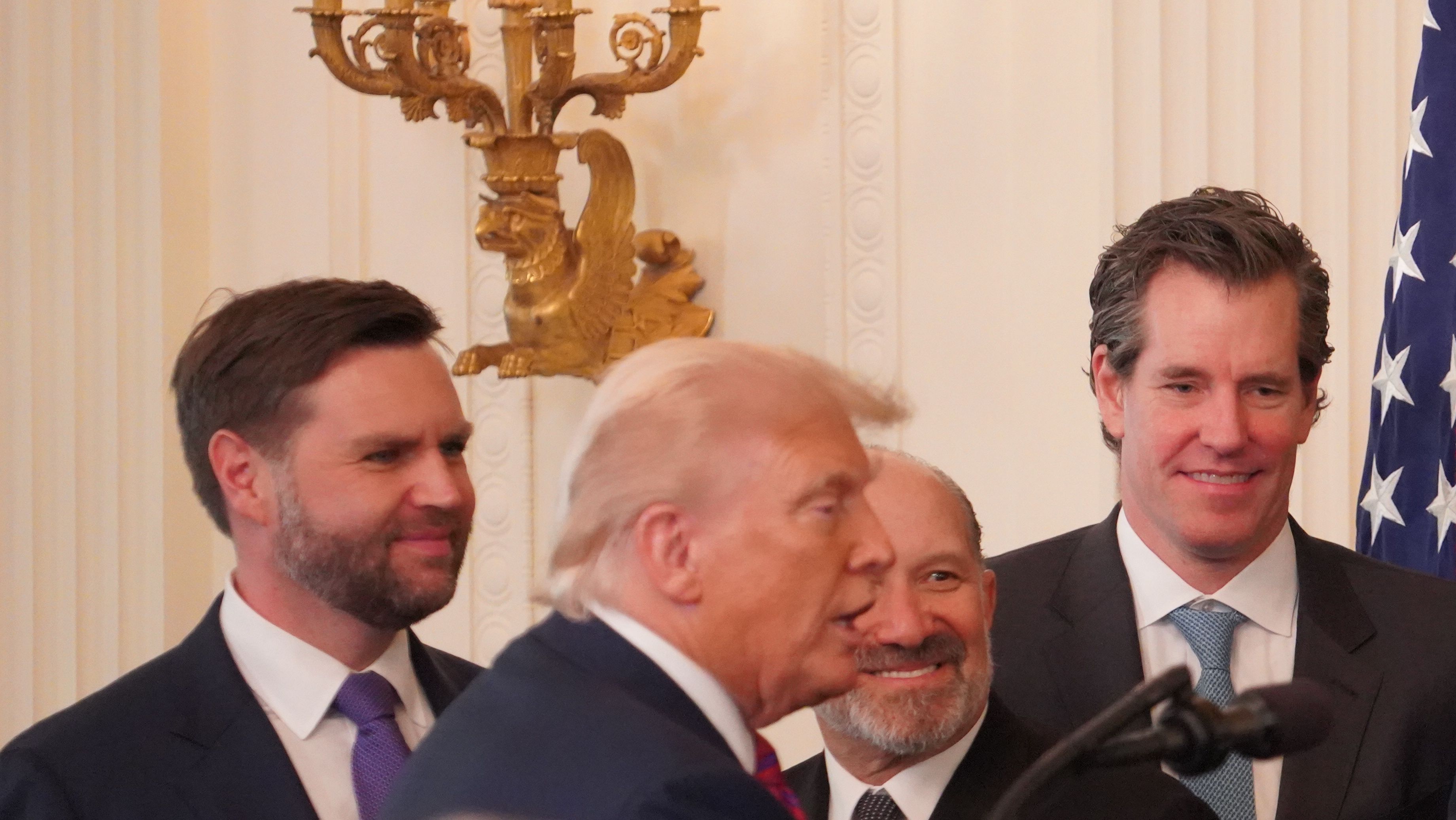 JD Vance, Donald Trump, Howard Lutnick, Cameron or Tyler Winklevoss (Nikhilesh De/CoinDesk) JD Vance, Donald Trump, Howard Lutnick, Cameron or Tyler Winklevoss (Nikhilesh De/CoinDesk)