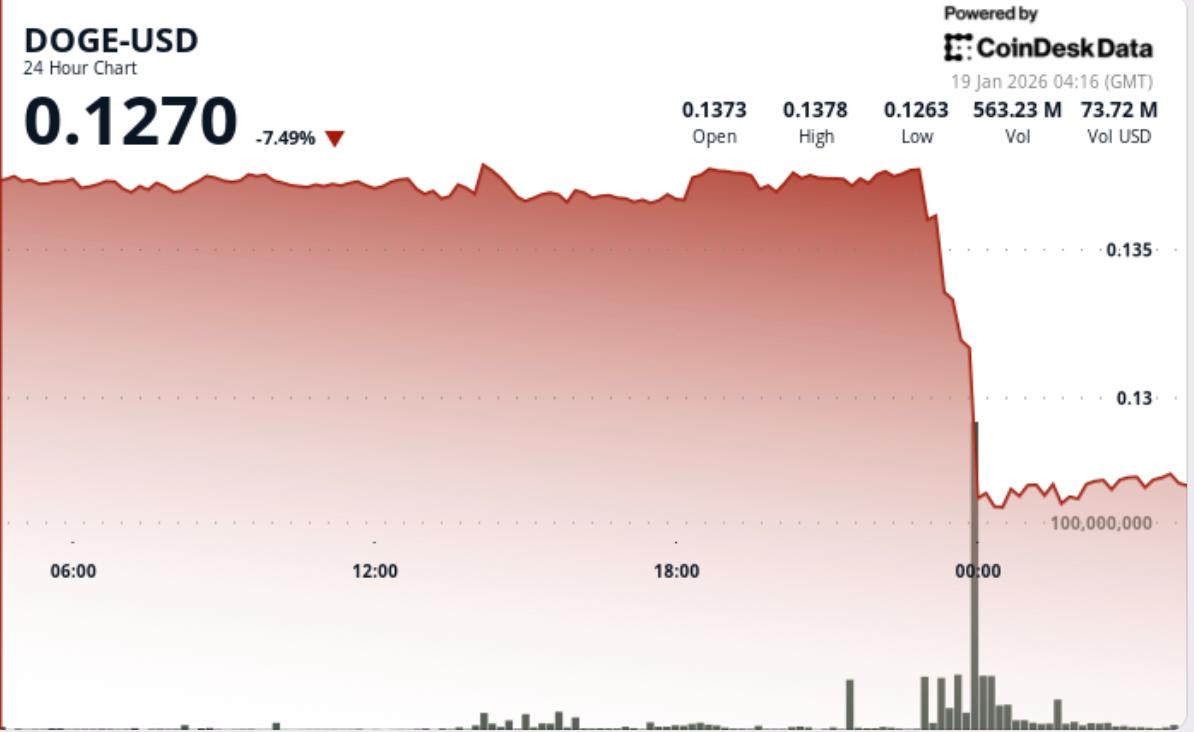 도지코인 가격 현황: 비트코인이 92,000달러 밑으로 하락하면서 도지코인 7% 하락