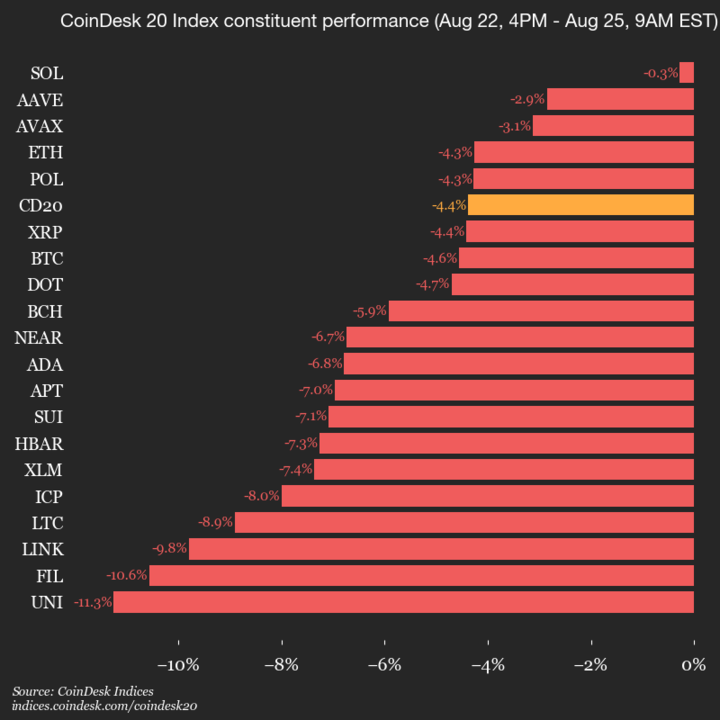 9am CoinDesk 20 Update for 2025-08-25: vertical chart 9am CoinDesk 20 Update for 2025-08-25: vertical
