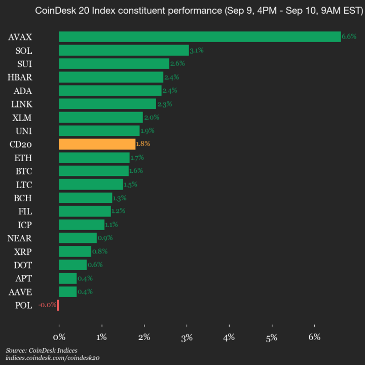 9am CoinDesk 20 Update for 2025-09-10: vertical