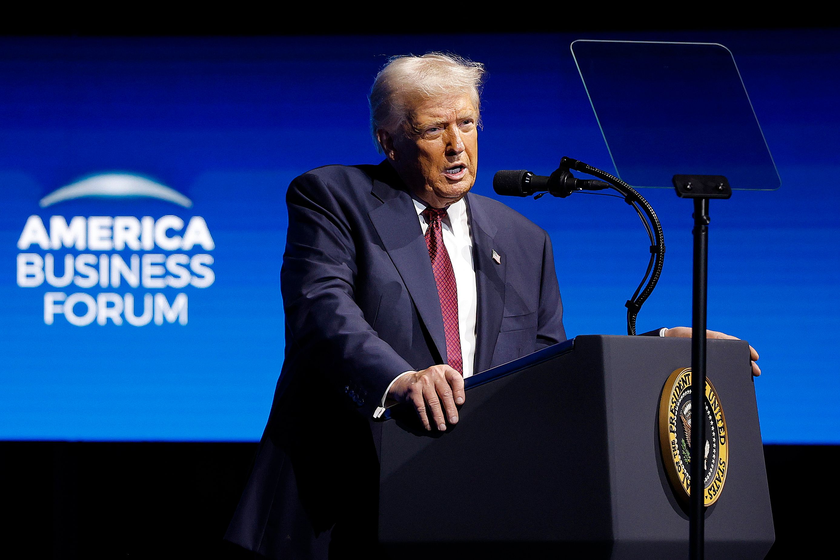 President Donald Trump speaking at the America Business Forum in Miami
