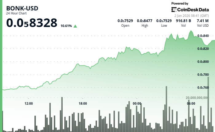 BONK jumps more than 10% in 24 hours as momentum pushes price higher