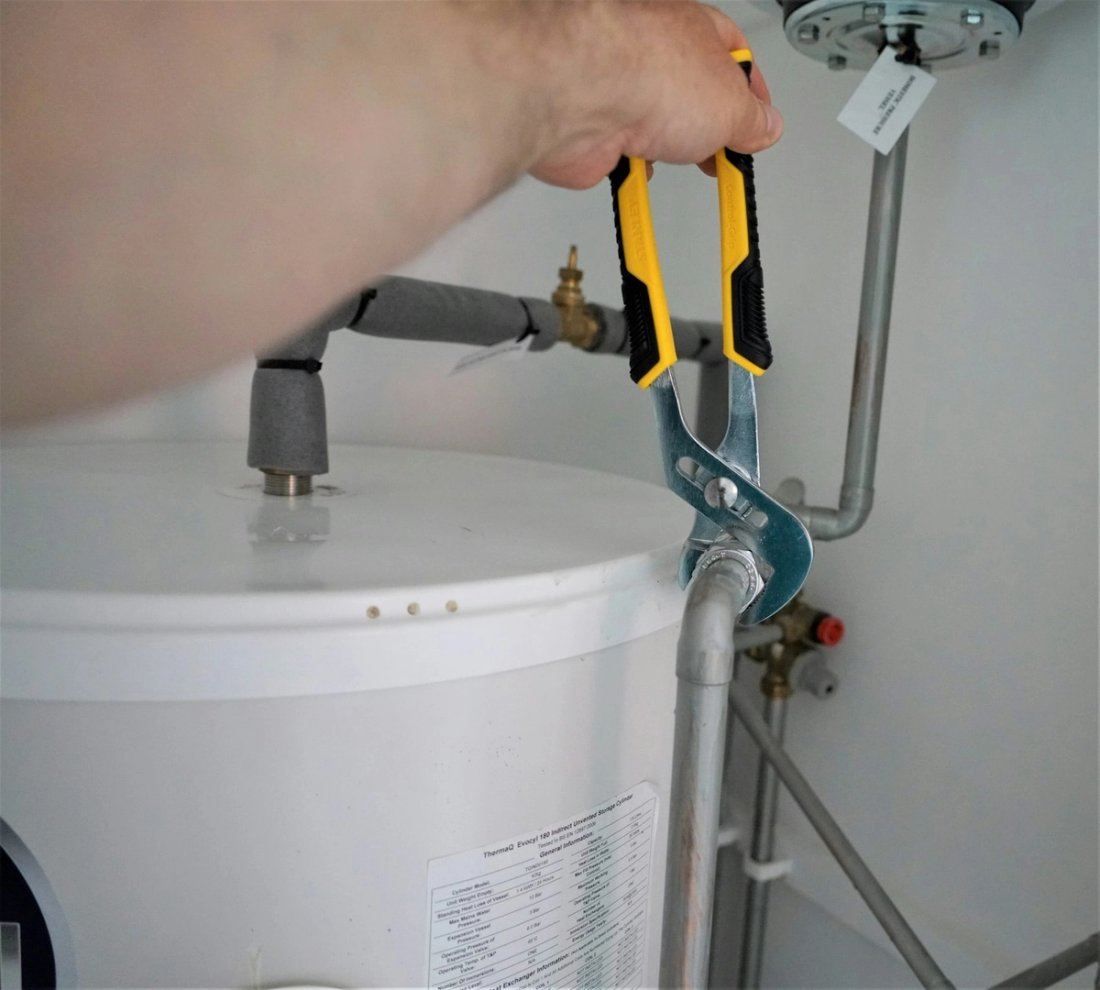 Commercial plumber on a job site