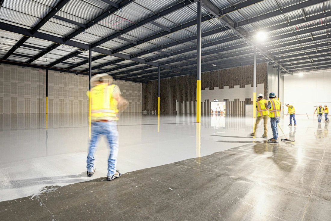Commercial flooring installation in progress