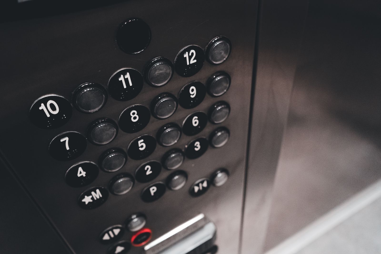Close-up of a commercial elevator control panel