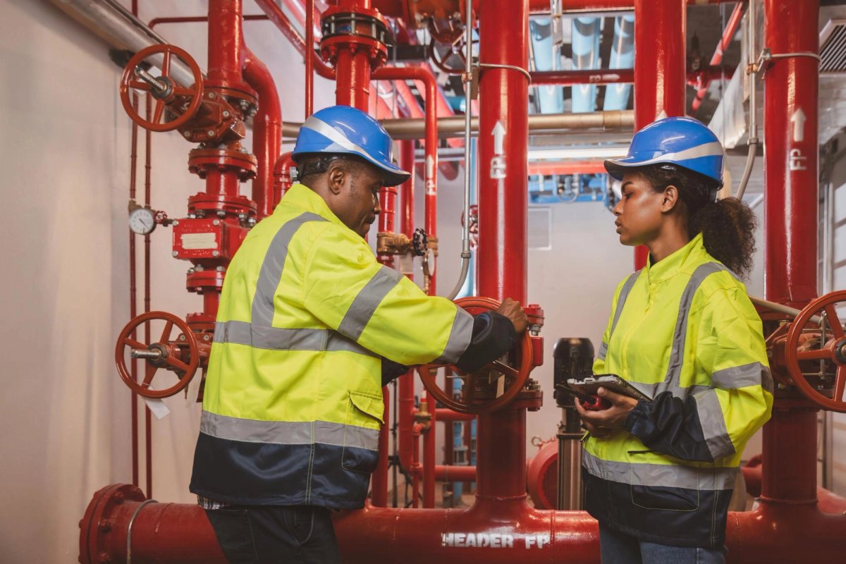 Fire protection technician inspecting a sprinkler system — Fire Protection salary guide cover
