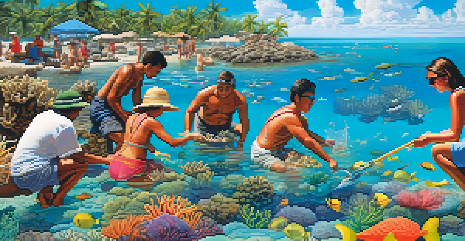 Residents engaged in a coral restoration project in Honolulu, showcasing teamwork and conservation efforts.