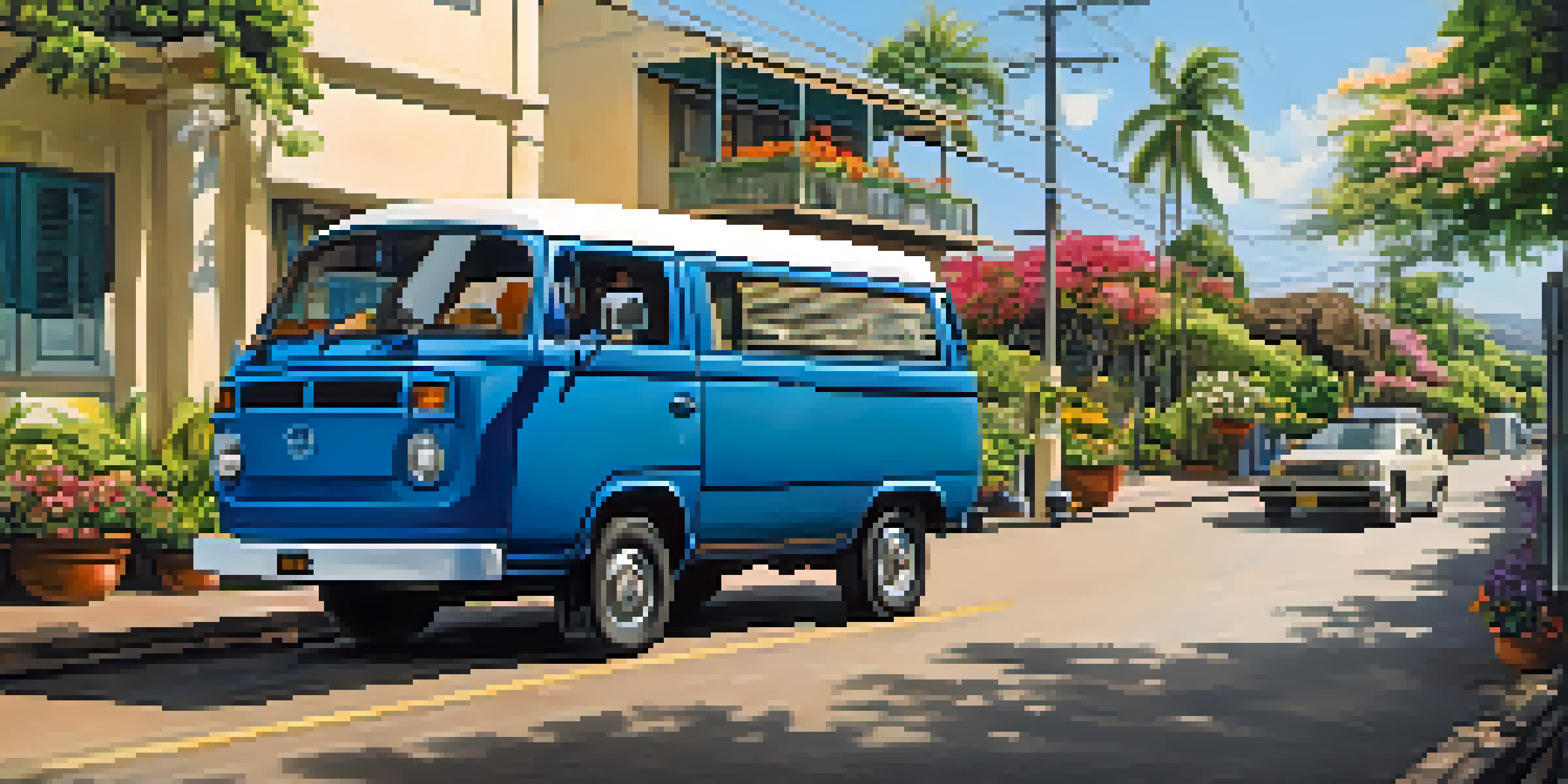 A peaceful scene of TheHandi-Van assisting a passenger in a wheelchair, surrounded by blooming flowers and a sunny sky.