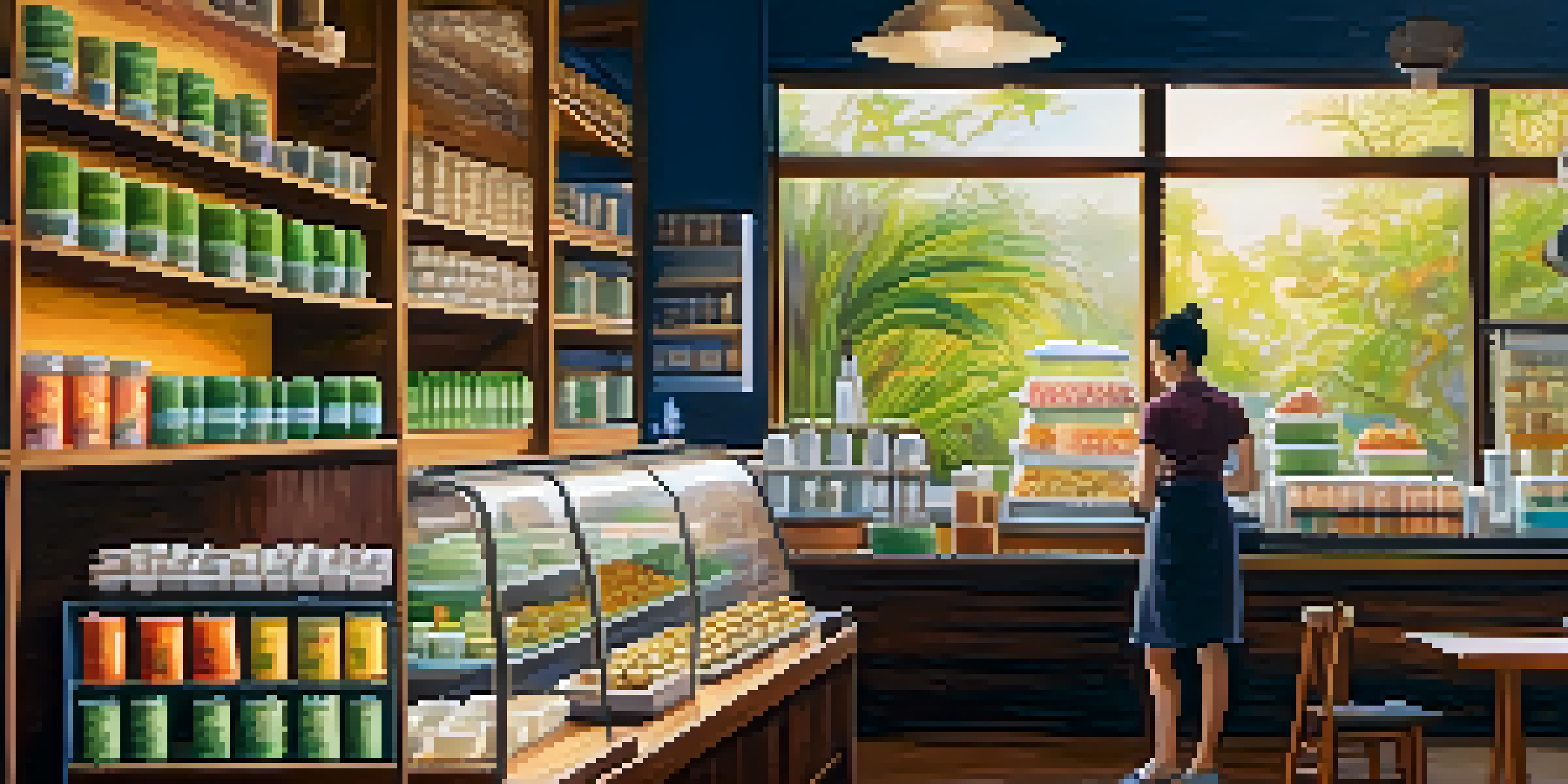 Interior of a cozy tea shop in Kaimuki, with wooden furniture, shelves of tea canisters, and a friendly barista preparing matcha.