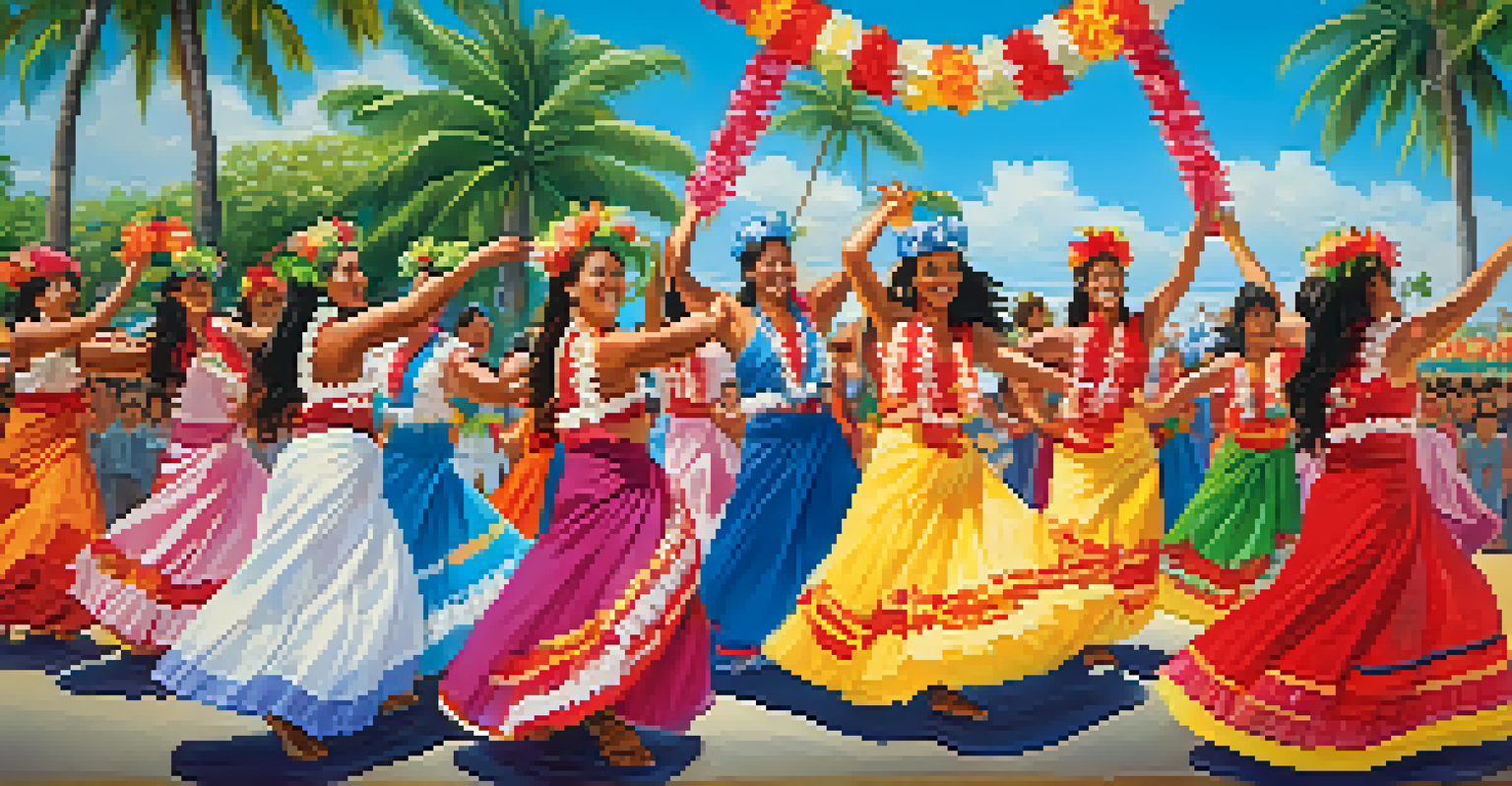 A lively cultural festival scene celebrating Princess Ka’iulani with dancers in traditional attire and colorful decorations.