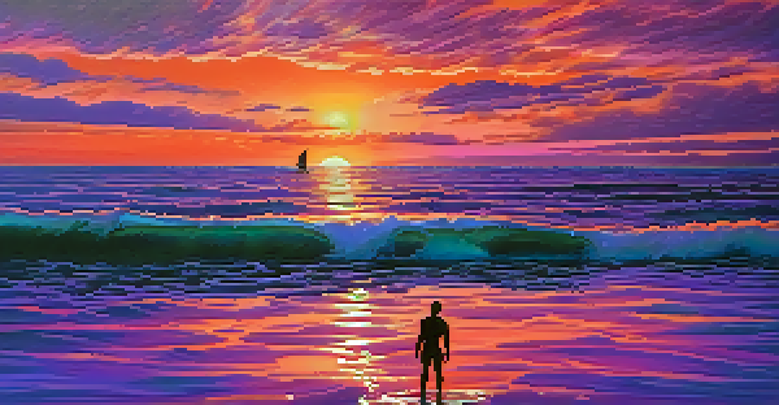 A breathtaking sunset over the ocean with vibrant colors. A snorkeler is floating on the water surface, observing the underwater life below.
