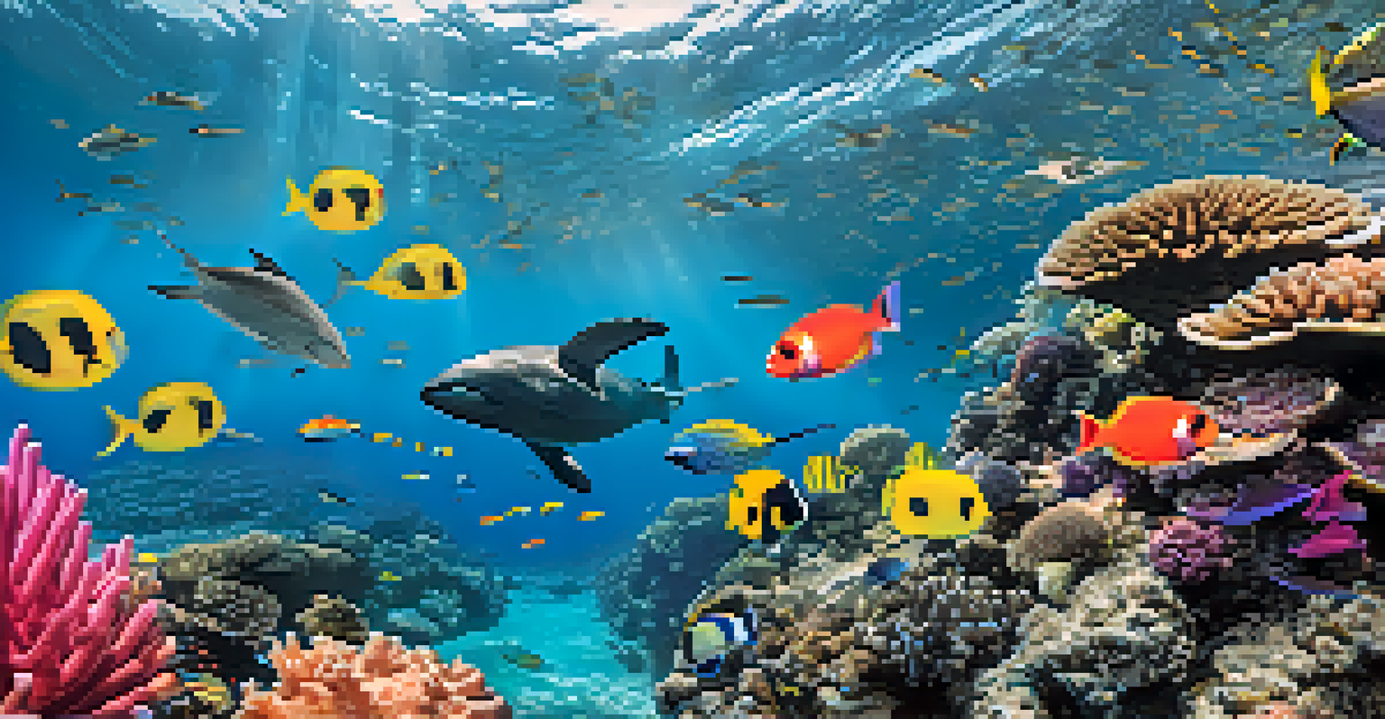 A visually appealing social media post showcasing a school of fish around a coral reef, with overlay text about ocean conservation.