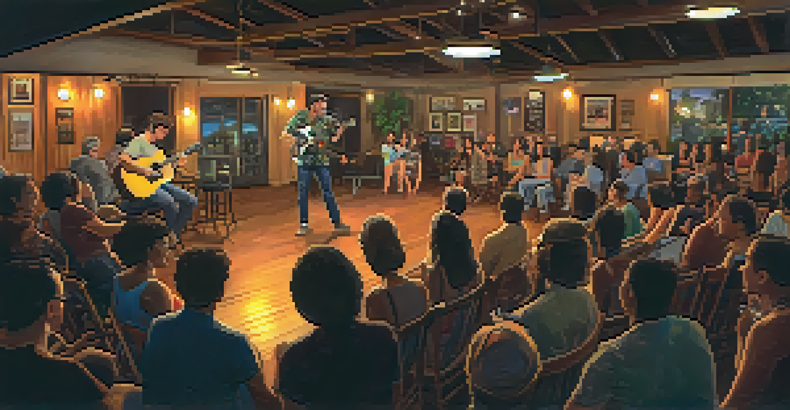 An intimate open mic night showcasing a singer-songwriter performing at The Arts at Marks Garage in Honolulu.