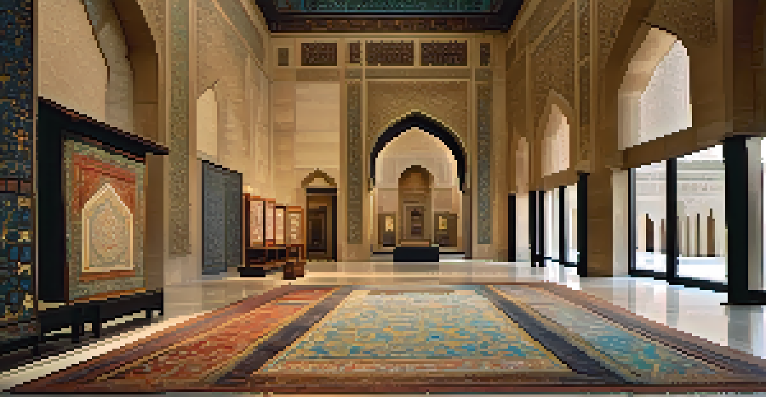 The interior of Shangri La Museum, featuring intricate Islamic textiles and ceramics with ornate architectural details.