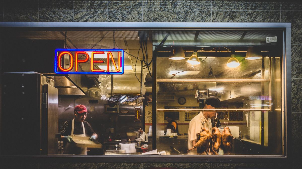 Restaurant shop front in Chinatown, New York.