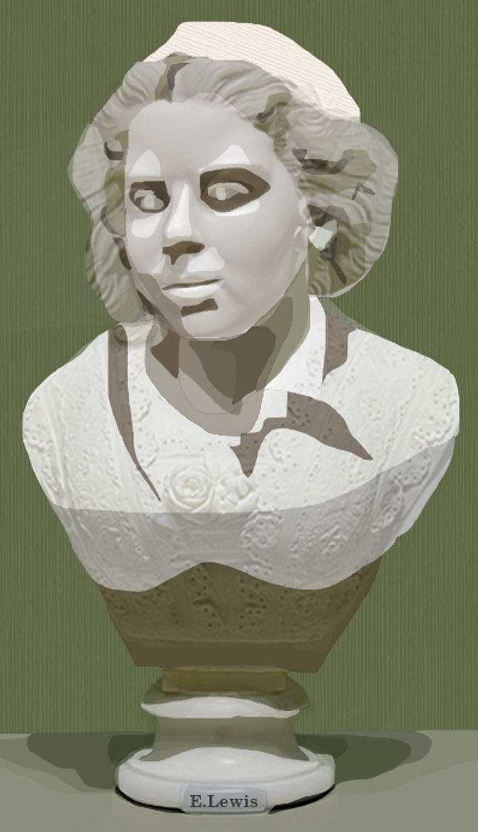 Illustration of Edmonia Lewis, in the style of one of her sculptures.