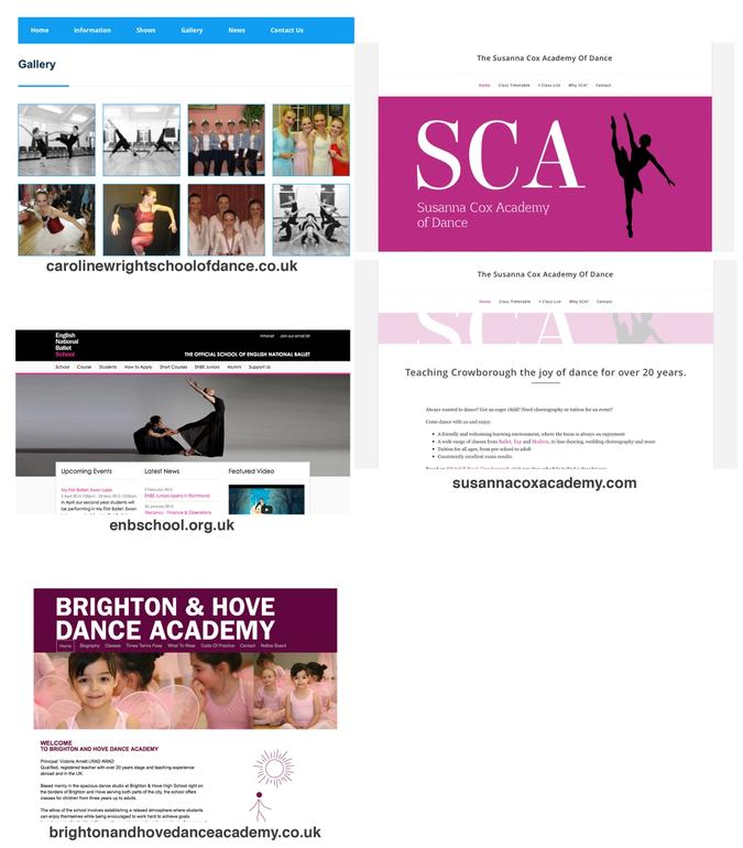 Screenshots of competitor websites.